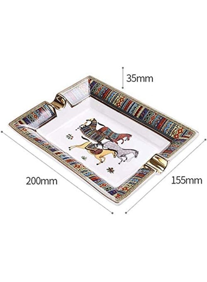 LUBINSKI Ceramic Cigar Ashtray with 2 Holder, Retro Pattern Tray Design ashtyray home Decoration Living Room - Image 4